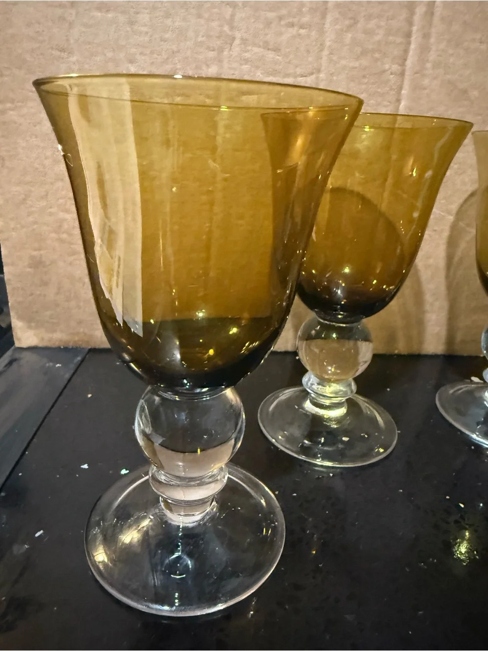 Amber Stemmed Goblet Glassware - Set of 4